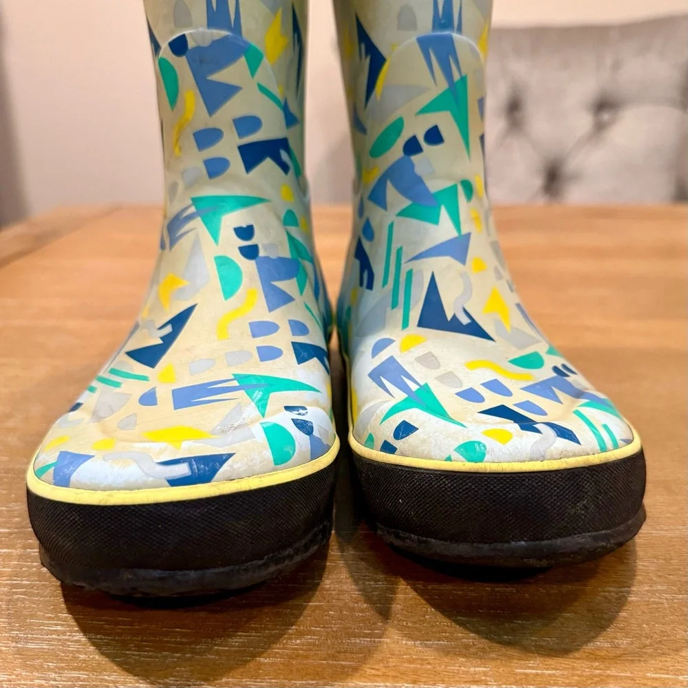 Bogs‎ Kids Rain Boots Sparse Geo Blue Multi Waterproof Pull-On Handles Sz 3